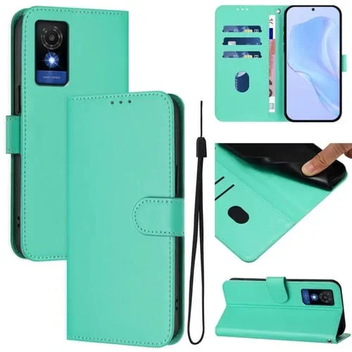 Funda de Piel Sintética para Teléfono TCL 501 con Cordón (Verde)