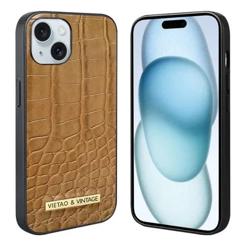 Funda de Pu con Textura de Cocodrilo Vietao para iPhone 15 (Marrón)
