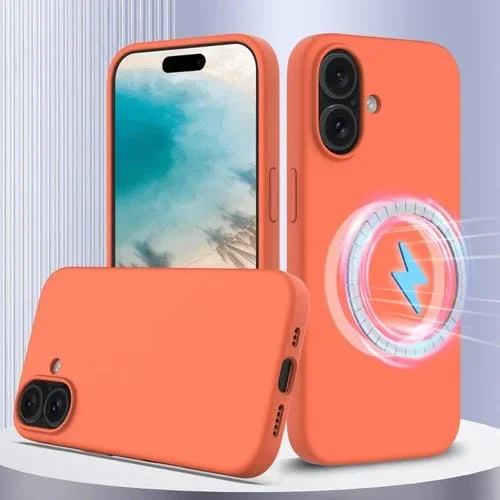 Funda de Silicona a Prueba de Golpes Magsafe para iPhone 16 Plus (Naranja Dorado)