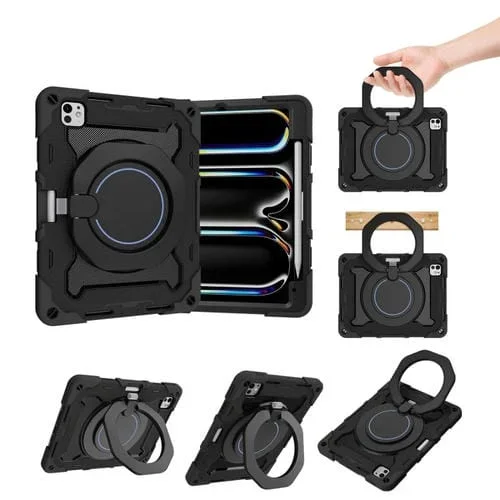 Funda de Silicona con Anillo Giratorio para iPad Pro 11 (2024) con Ranura para Bolígrafo (Negra)