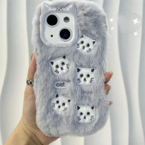 Funda de Silicona con Bordado de Felpa para iPhone 14 Plus (Gris)