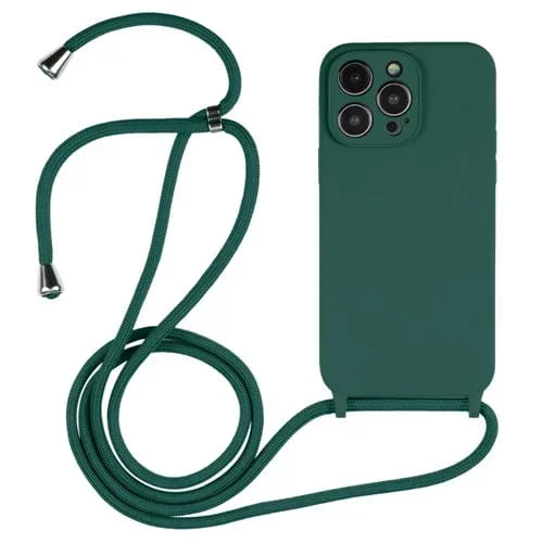 Funda de Silicona Líquida con Cordón para iPhone 16 Pro (Verde Pino)