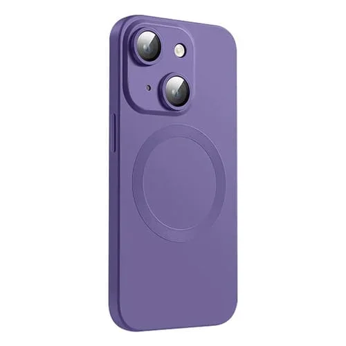 Funda de Silicona Líquida Magsafe para iPhone 15 con Textura de Cd (Morado Oscuro)