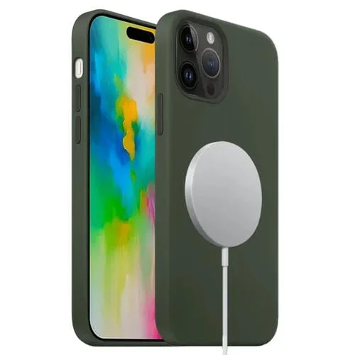 Funda de Silicona Líquida Magsafe para iPhone 16 Pro Cobertura Total (Verde Oscuro)