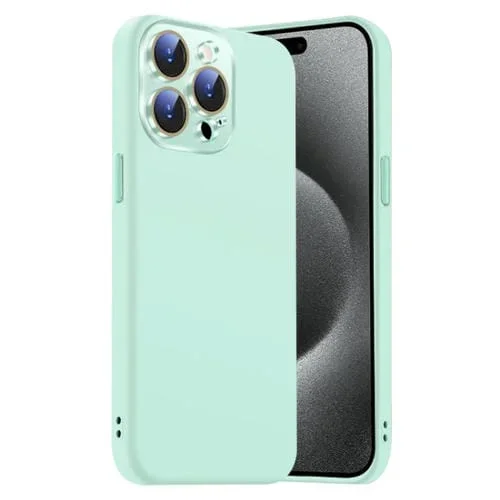 Funda de Silicona Líquida para iPhone 15 Pro Max con NanoLente (Cian Claro)