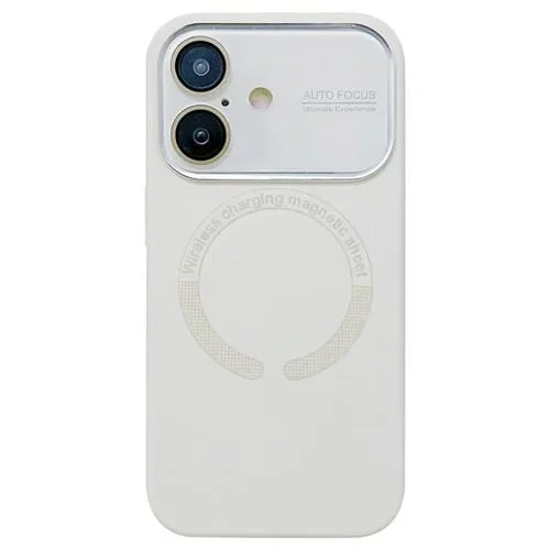 Funda de Silicona Magsafe para iPhone 16 con Lente de Vidrio Acrílico de Ventana Grande (Blanco Antiguo)