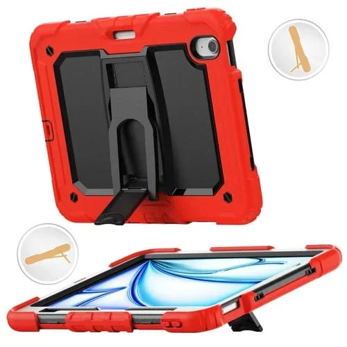 Funda de Silicona para iPad Air 11 2024 Hydric PC con Correa para El Hombro y Soporte (Rojo)