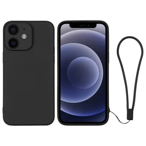 Funda de Silicona para iPhone 12 Mini con Correa para la Muñeca (Negro)