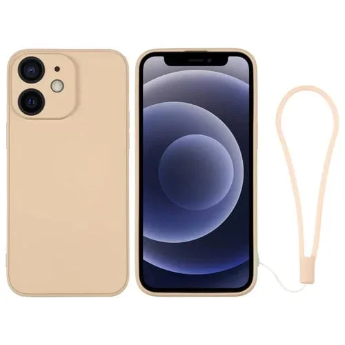 Funda de Silicona para iPhone 12 Mini con Correa para la Muñeca (Rosa Loto)