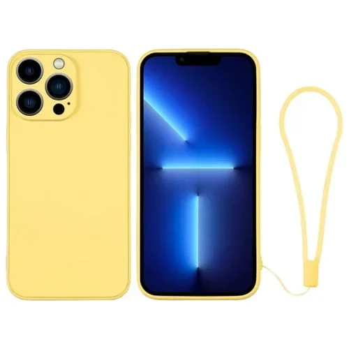 Funda de Silicona para iPhone 13 Pro con Correa para la Muñeca (Amarillo)