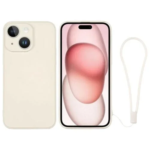 Funda de Silicona para iPhone 15 Plus con Correa para la Muñeca (Blanco)