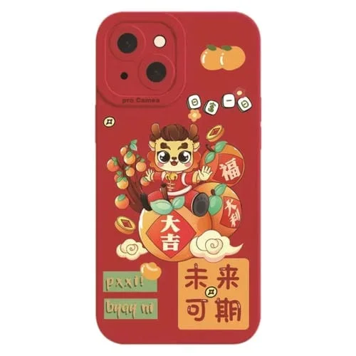 Funda de Silicona para iPhone 15 Plus Estilo Chino Dibujos Animados Año del Dragón