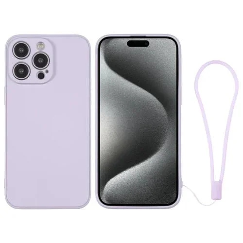 Funda de Silicona para iPhone 15 Pro con Correa para Muñeca (Púrpura Claro)