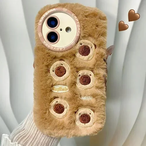 Funda de Silicona para iPhone 16 con Forma de Oso de Peluche (Marrón)