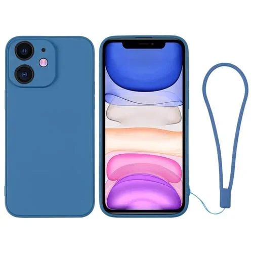 Funda de Silicona para Teléfono iPhone 11 con Correa para la Muñeca (Azul)