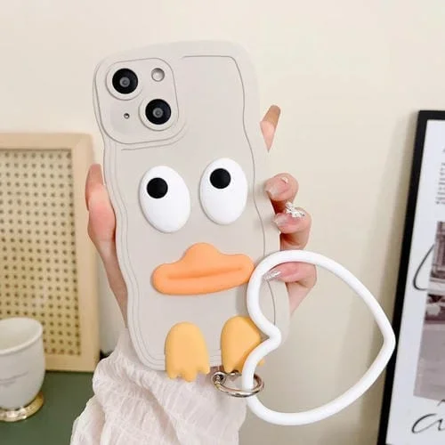 Funda de Silicona para Teléfono iPhone 15 Wave Edge Big Duck con Pulsera (Blanco)