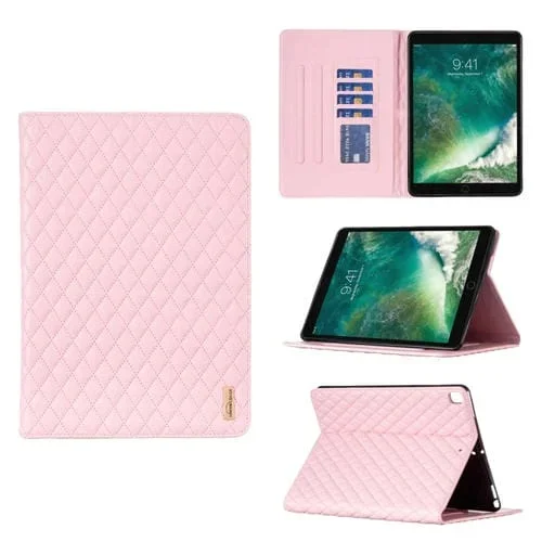 Funda de Tableta para iPad Pro 10.5 (2019) y 10.2 Cuero Tapa Horizontal Textura Rombica (Rosa)