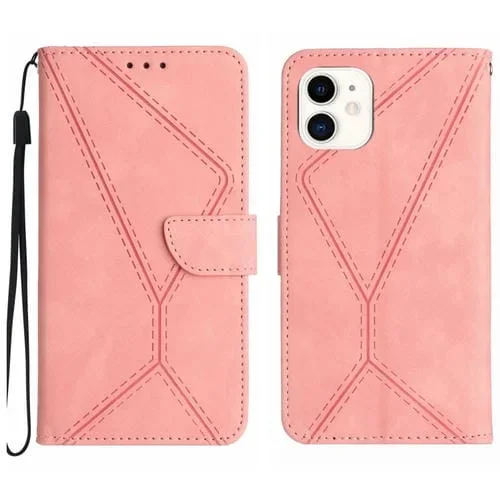 Funda de Teléfono Cuero En Relieve con Costuras para iPhone 11 (Rosa)