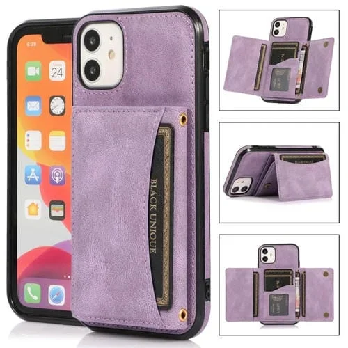 Funda de Teléfono Cuero Tridimensional iPhone 11 Pro Ranura Tarjeta Billetera Soporte (Púrpura)