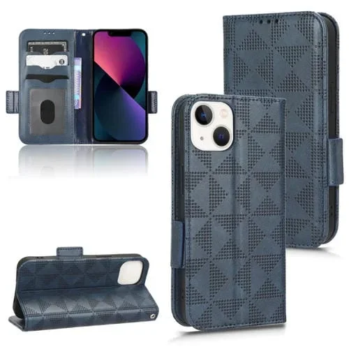 Funda de Teléfono de Cuero para iPhone 13 con Triángulo Simétrico (Azul)