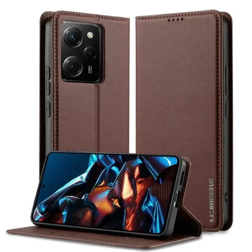 Funda de Teléfono de Pu con Textura Fina Esmerilada para Redmi Note 12 Pro 5G Lc.Imeeke L1 Series (Marrón)