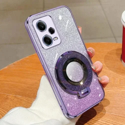 Funda de Teléfono de TPU con Soporte Redondo y Purpurina Degradada para Redmi Note 12 Pro 5G (Morado)