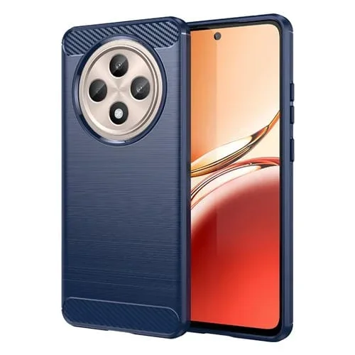 Funda de Teléfono de TPU con Textura Cepillada de Fibra de Carbono para Oppo Reno12 F 4G (Azul)