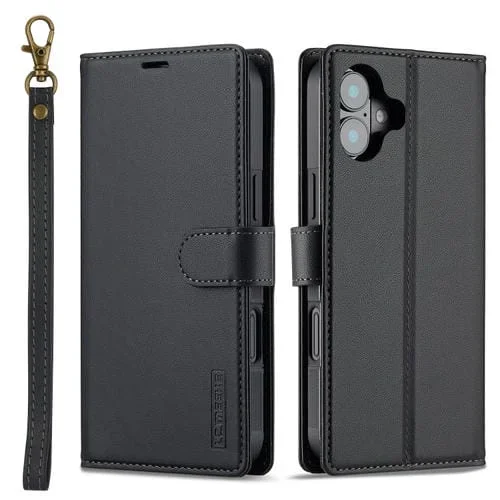 Funda de Teléfono Desmontable Pu Magsafe con Cordón para iPhone 16 Plus Lc.Imeeke L2 Series (Negra)