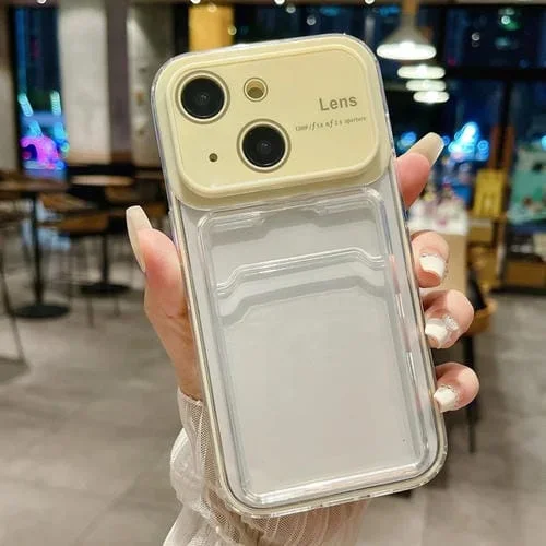 Funda de Teléfono Híbrida para iPhone 13 TPU para PC con Ventana Grande y Ranura para Tarjeta (Amarillo)