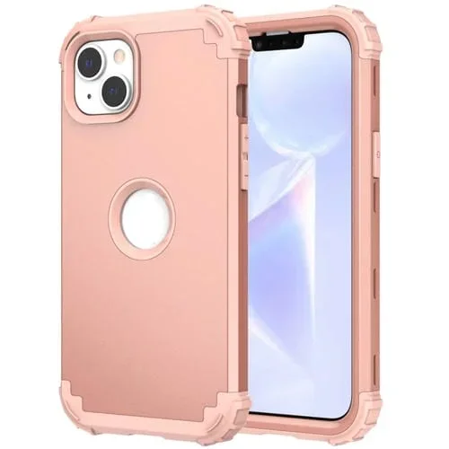 Funda de Teléfono híbrida para iPhone 15 Plus 3 en 1 silicona a prueba de golpes para PC (Oro Rosa)