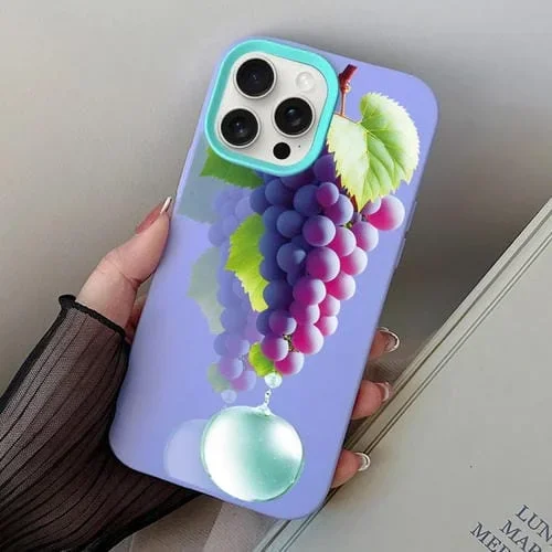 Funda de Teléfono Híbrida TPU para iPhone 14 Pro Max con Patrón de Uva (Púrpura)