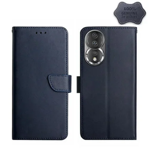 Funda de Teléfono Honor 80 Ht02 con Tapa y Cuero Genuino a Prueba de Huellas (Azul)