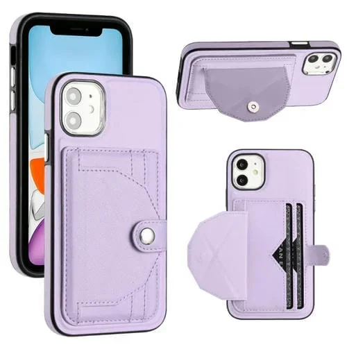 Funda de Teléfono iPhone 11 Cuero a Prueba de Golpes con Tarjetero (Púrpura)
