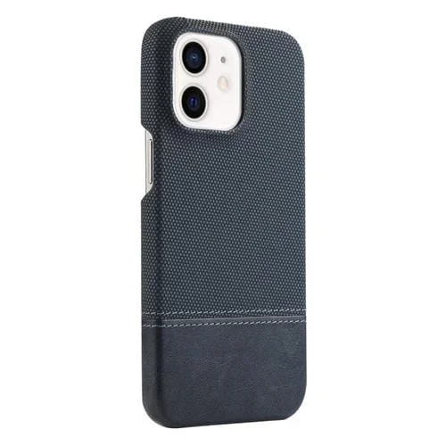 Funda de Teléfono iPhone 12 a Prueba de Golpes de PU Tela de Costura (Azul Oscuro)