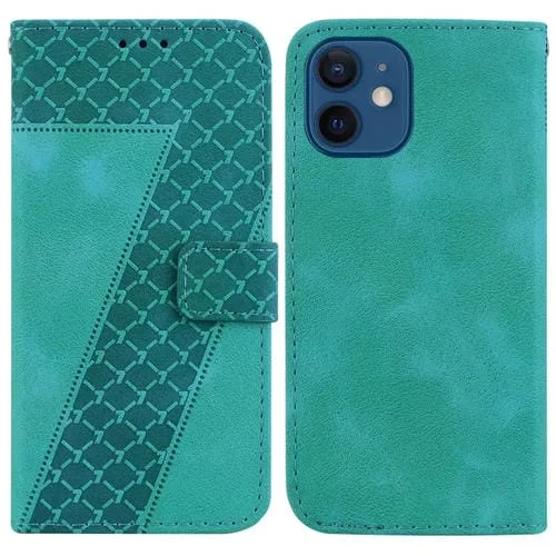 Funda de teléfono iPhone 12 Mini 7 En forma de cuero en relieve (Verde)