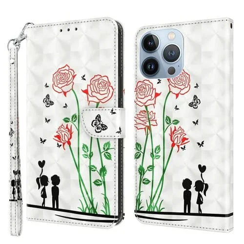 Funda de Teléfono iPhone 12 Mini Cuero Pintado en 3D (Pareja Rosa)