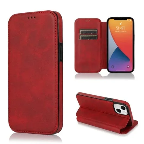 Funda de Teléfono iPhone 13 Mini Knight Cuero Succión Magnética (Rojo)