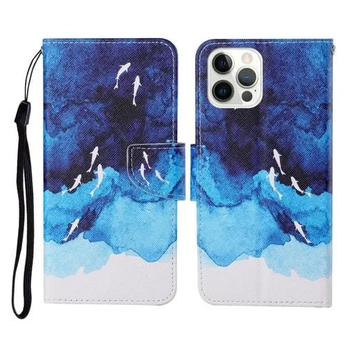 Funda de Teléfono iPhone 13 Pro Cuero con Tapa Horizontal Patrón Pez Acuarela