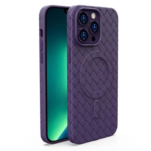 Funda de Teléfono iPhone 13 Pro Max Patrón Tejido Magsafe Refrigeración Magnética (Púrpura)