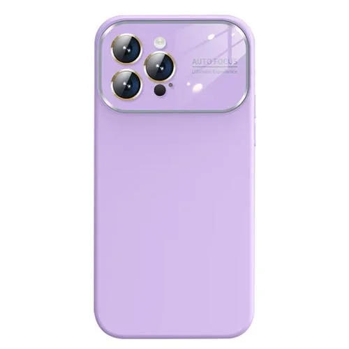 Funda de teléfono iPhone 13 Pro Silicona Líquida con Ventana de Vidrio Grande (Púrpura Claro)