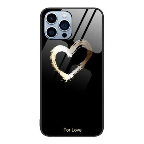 Funda de teléfono iPhone 13 Pro vidrio pintado colorido (Black Love)