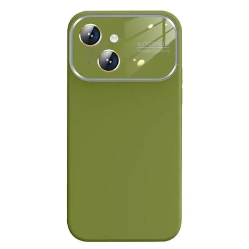 Funda de Teléfono iPhone 14 Silicona Líquida con Ventana de Vidrio Grande (Verde)