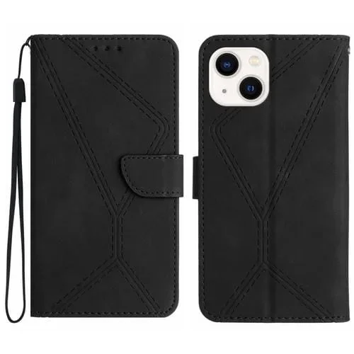 Funda de teléfono iPhone 15 Cuero en relieve con costuras (Negro)