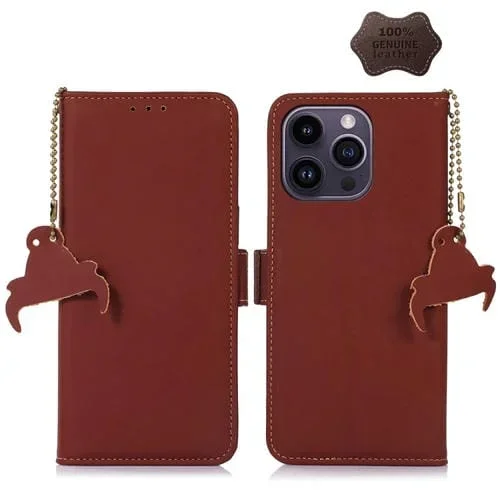 Funda de Teléfono iPhone 15 Pro Max Cuero Magnético Rfid Cuero Genuino (Café)