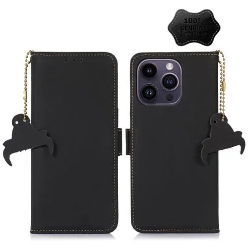 Funda de Teléfono iPhone 15 Pro Max Cuero Magnético Rfid Cuero Genuino (Negro)