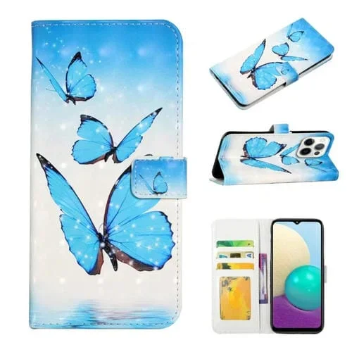 Funda de Teléfono iPhone 16 Pro Cuero Dibujo 3D Relieve al Óleo (3 Mariposas)