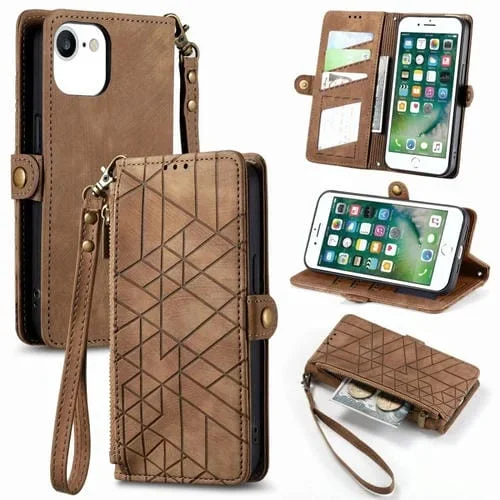 Funda de Teléfono iPhone 6 / 6S Cuero con Hebilla Lateral y Cremallera Geométrica (Marrón)