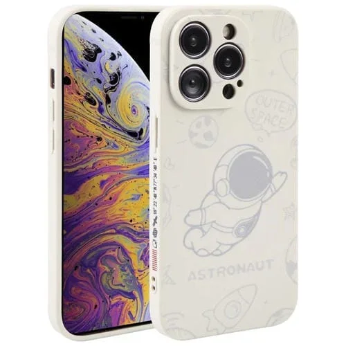Funda de teléfono iPhone X / Xs Silicona Borde Recto Patrón Astronauta Volador (Blanco)