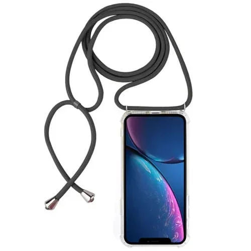 Funda de Teléfono iPhone Xr TPU Transparente Anticaída Cuatro Esquinas con Cordón (Gris)