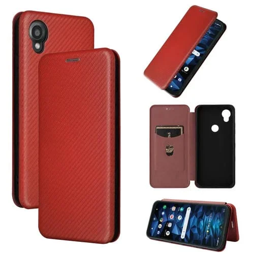 Funda de Teléfono Kyocera Digno Sx3 Kyg02 Cuero Textura Fibra de Carbono (Marrón)
